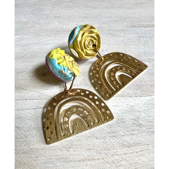 Statement Earrings Handmade Polymer Clay Earrings Handcrafted Artwork Floral - Picture 4 of 7